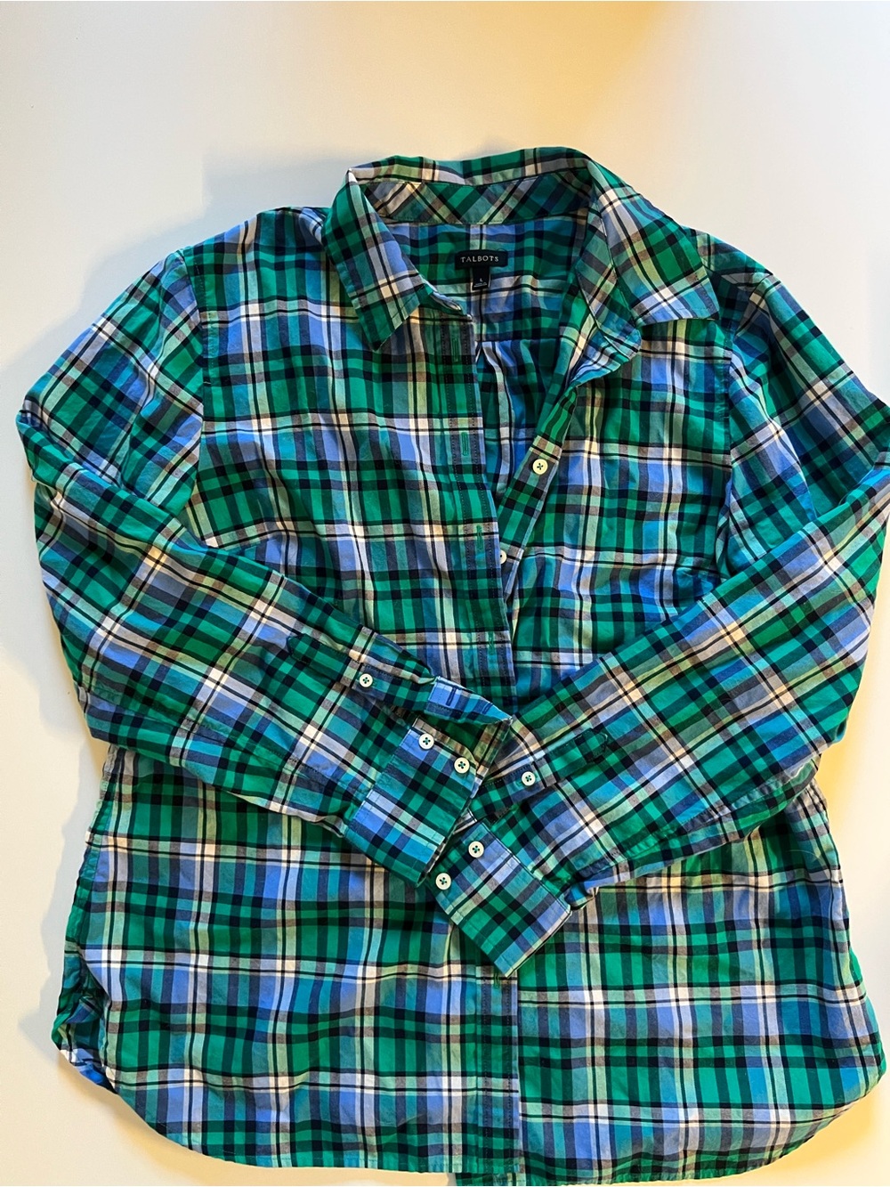Talbots Green and Blue Plaid Button-Down Shirt
